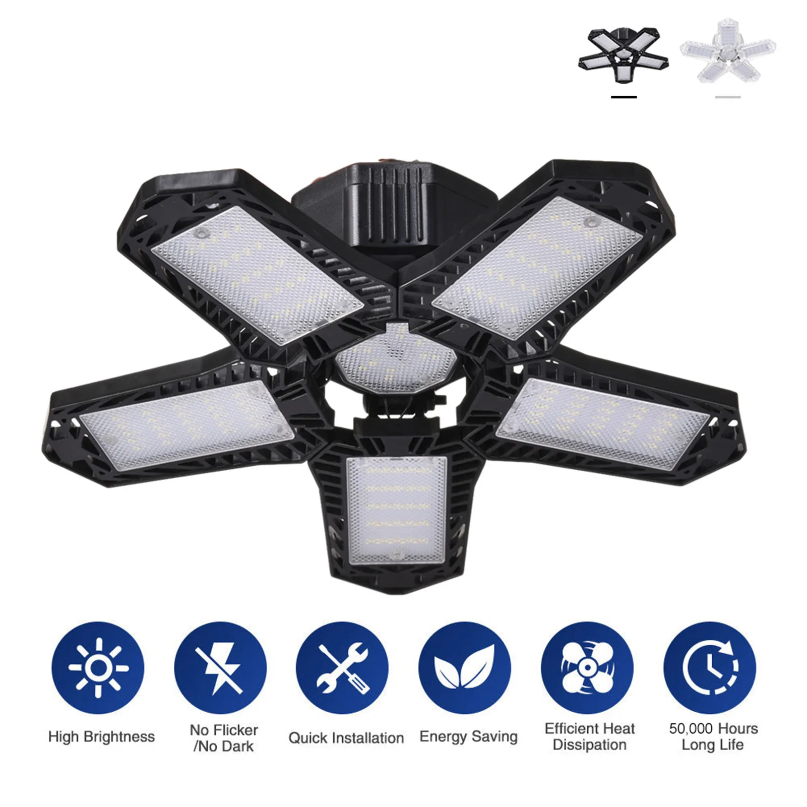 

Five Leaf LED Garage Light Foldable Garage Ceiling Lamp Deformation Basement Indoor Outdoor Deformation High Bay Light