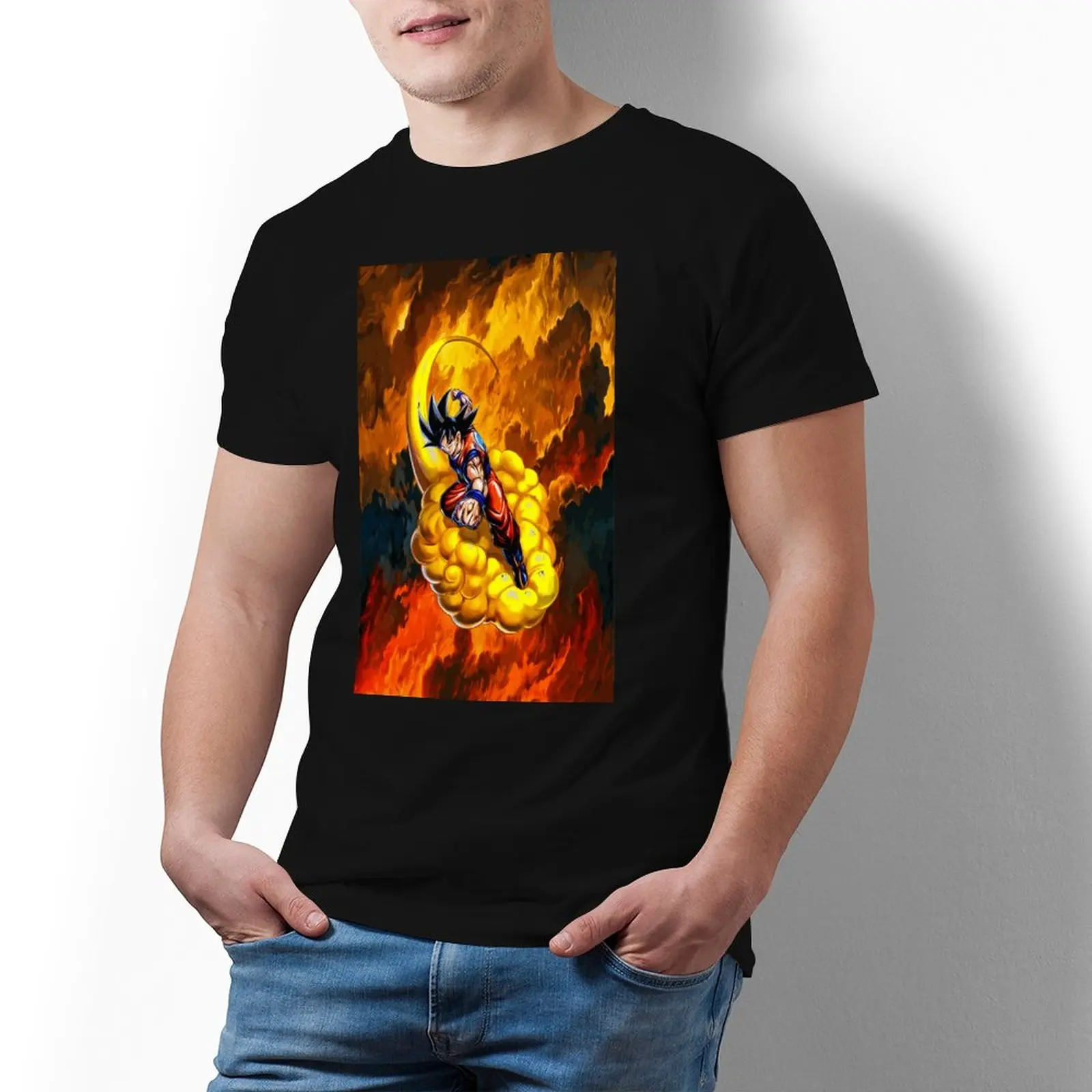 

Bandai Dragon Ball Wukong Goku Riding Cloud T Shirt Anime 100 Cotton Male T-Shirt Short Sleeves Print Tshirt Funny