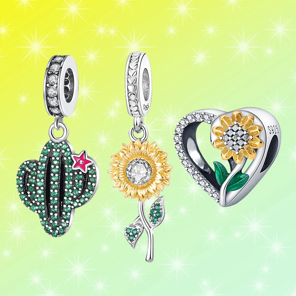 

925 Silver Sunflower Cactus Lovely Pendant Beads DIY Bracelet Necklace Fit for Pandora Ladies Anniversary Party Gifts