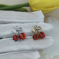 10pcspack red strass cherry metal charms pendant rhinestone earring bracelet dangle diy jewelry making