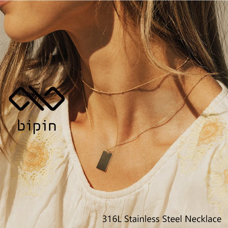 

Bipin Necklace Double Layer Stainless Steel Pendant Set 2 Pieces Gold Necklace Female Jewelry Gift