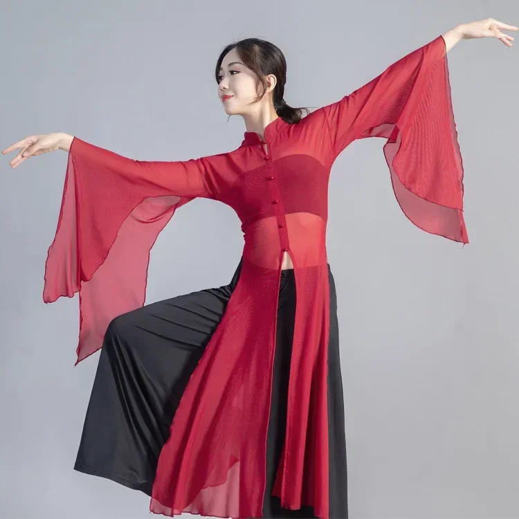 Chinese Wide Sleeve Classical Dance Body Rhyme Clothing For Women Traditional Dress Hanfu Blouse Pant