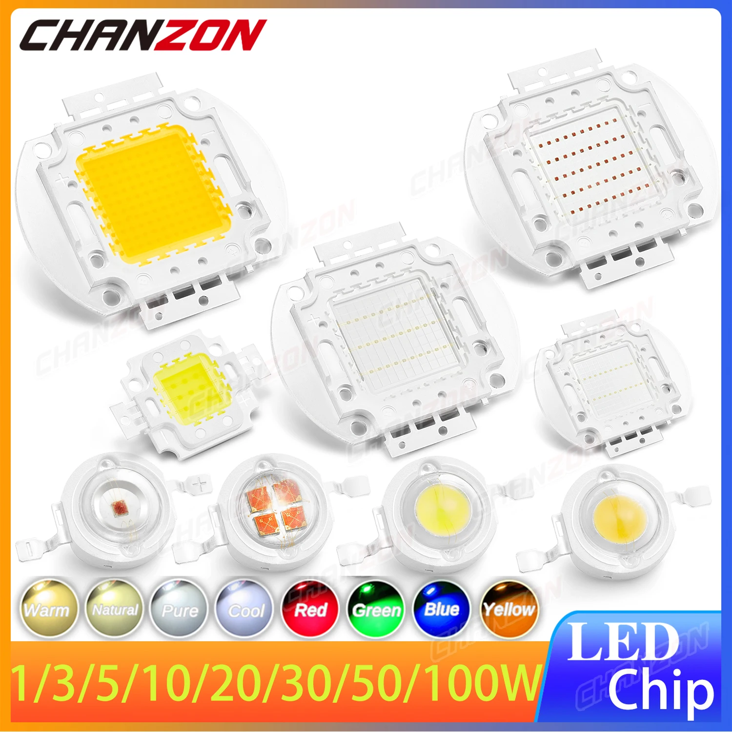 

High Power Led Chip 1W 3W 5W 10W 20W 30W 50W 100W LED Light Bulb Bead Warm Cold White Red Green Blue Yellow RGB Smd Floodlight