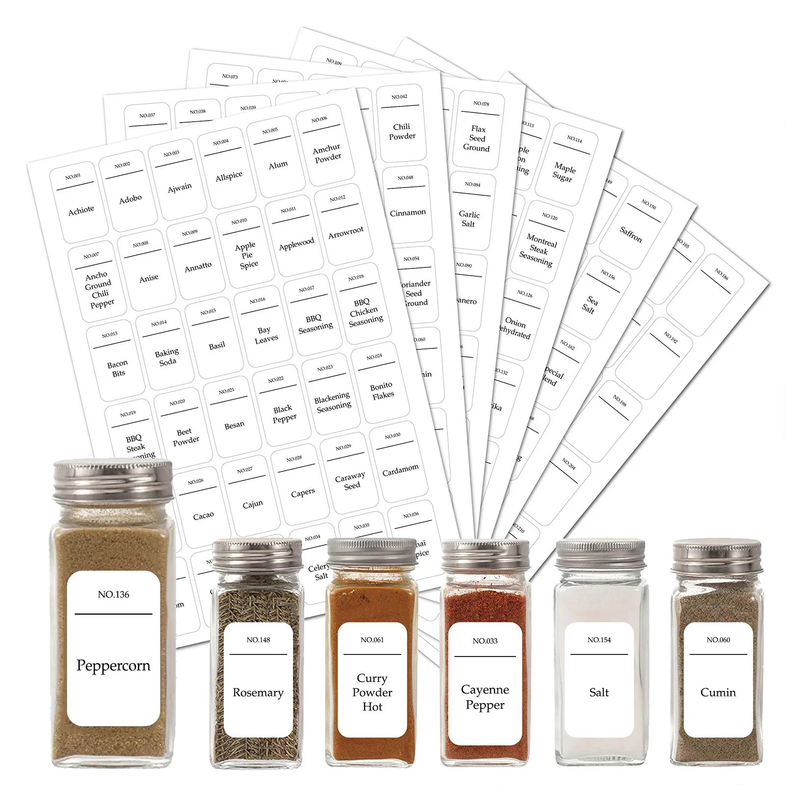 

6 Sheets 186 Stickers For Spice Jars Label Words Food Bottle Container Gadget Seasoning Waterproof Marks Sticker