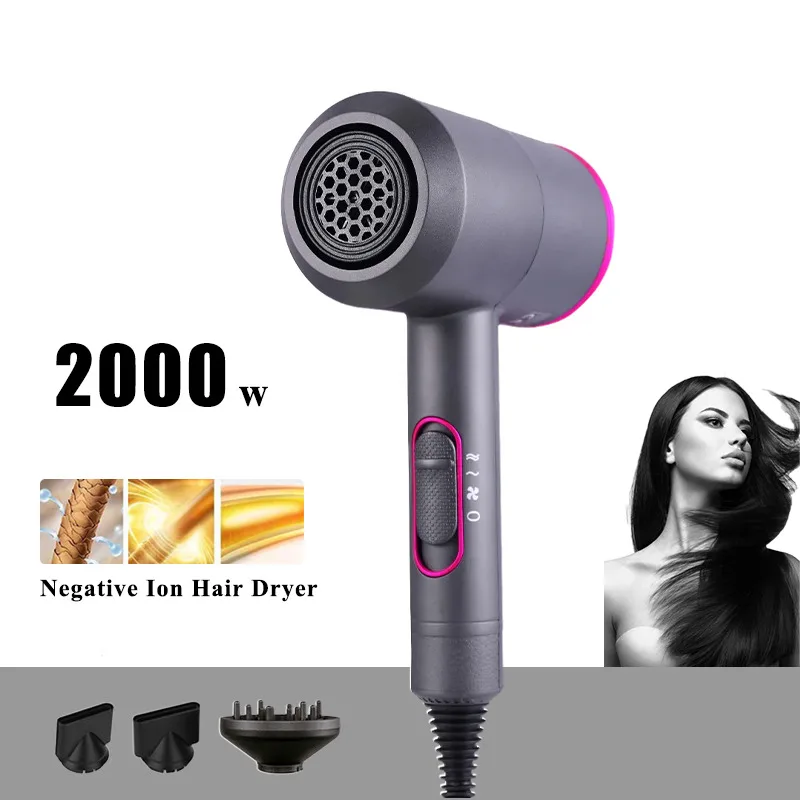 

2000W Professional Hair Dryer Salon Strong Powerful Hot &Cold Wind Negative Ionic Hammer Blower Diffuser Electric Hair Dryer