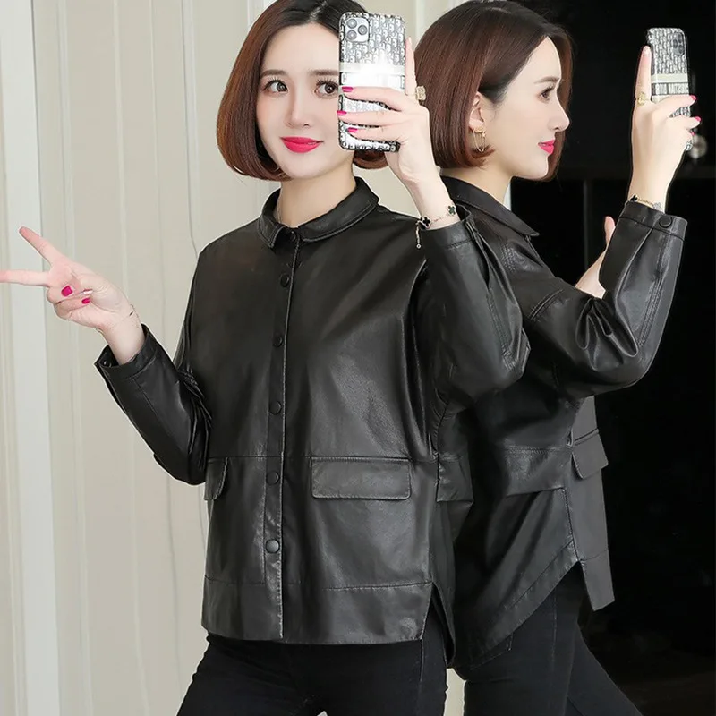 

2023 Autumn and Winter New Women's All Plant Tanned Sheepskin Coat with Turnover Collar Short Loose Large Leather Single