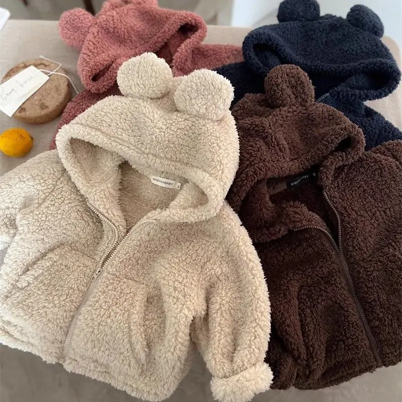 Детская плюшевая куртка осенне-зимняя толстая толстовка с капюшоном для