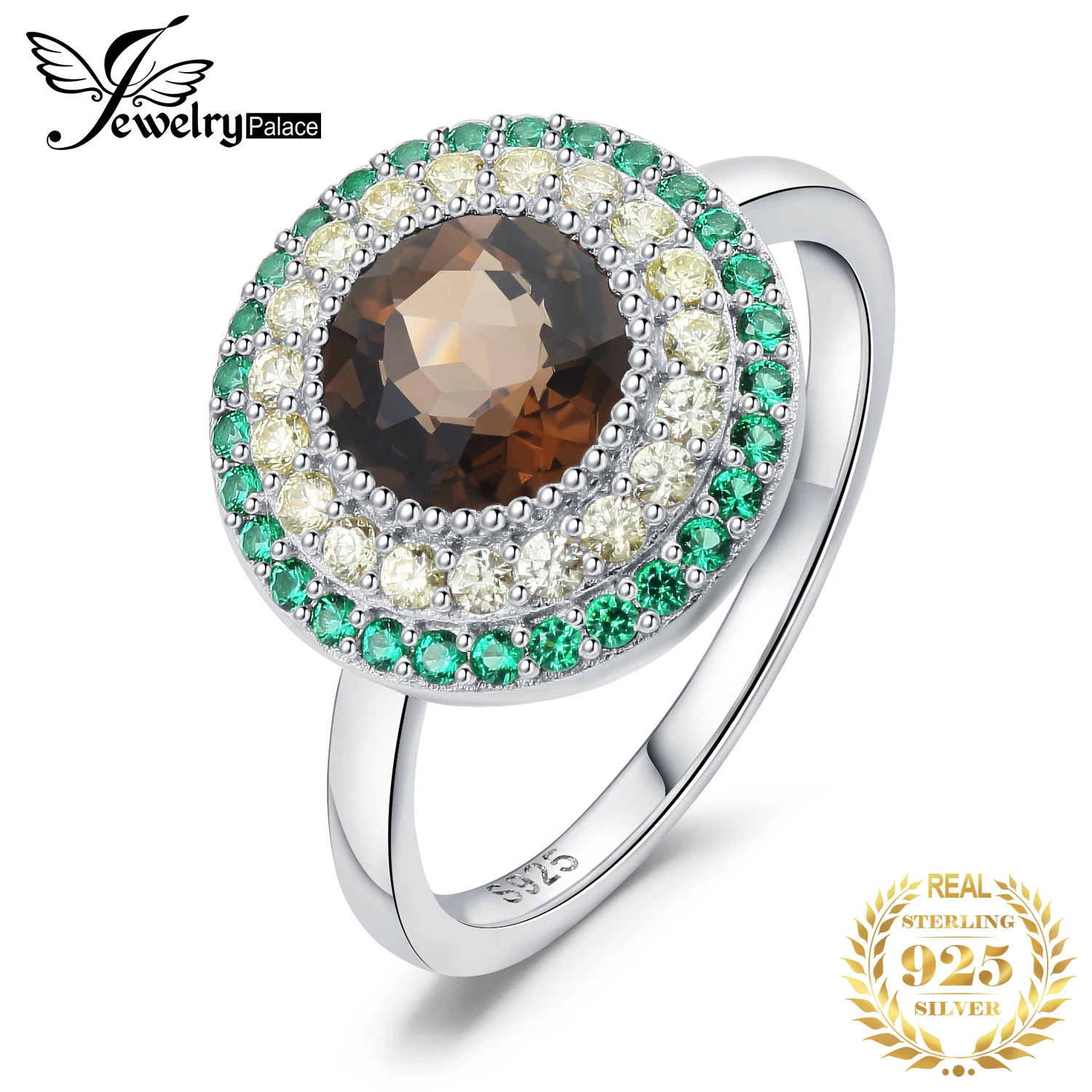 JewelryPalace New Arrival Avocado 2.2ct Natural Smoky Quartz 925 Sterling Silver Cocktail Ring for Woman Girl Fashion Fine Gift |