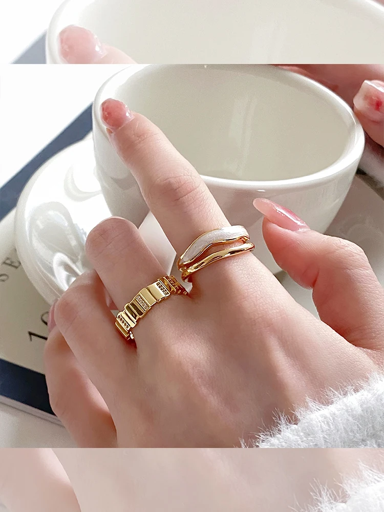 Luxury Exquisite Gold Color Double Open Rings for Women Men Fashion Temperament Geometry Adjustable Jewelry Accessories Gift