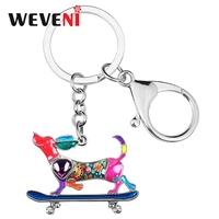 weveni enamel alloy crystal skateboard dog keychains car key chain ring gifts fashion jewelry for women girls teens accessories