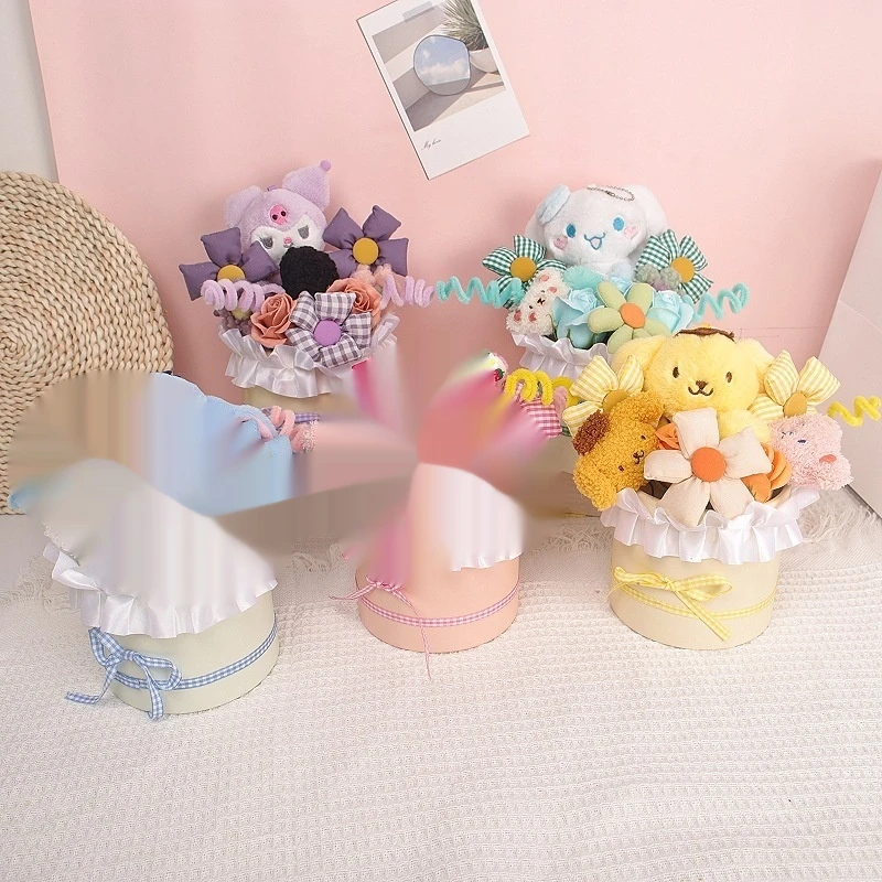 Sanrio Kawaii Kuromi плюшевая игрушка ведро букет Cinnamoroll Мягкий Плюшевый цветок из