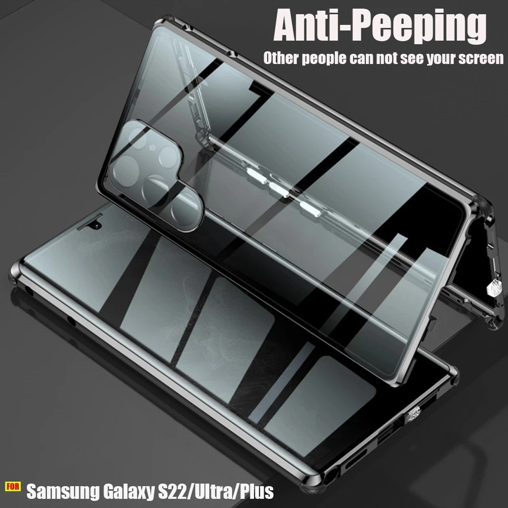 

Магнитный защитный чехол для Samsung Galaxy S23 S22 S21, ультразакаленное стекло, чехол для Samsung S20, металлический бампер, противоударный чехол