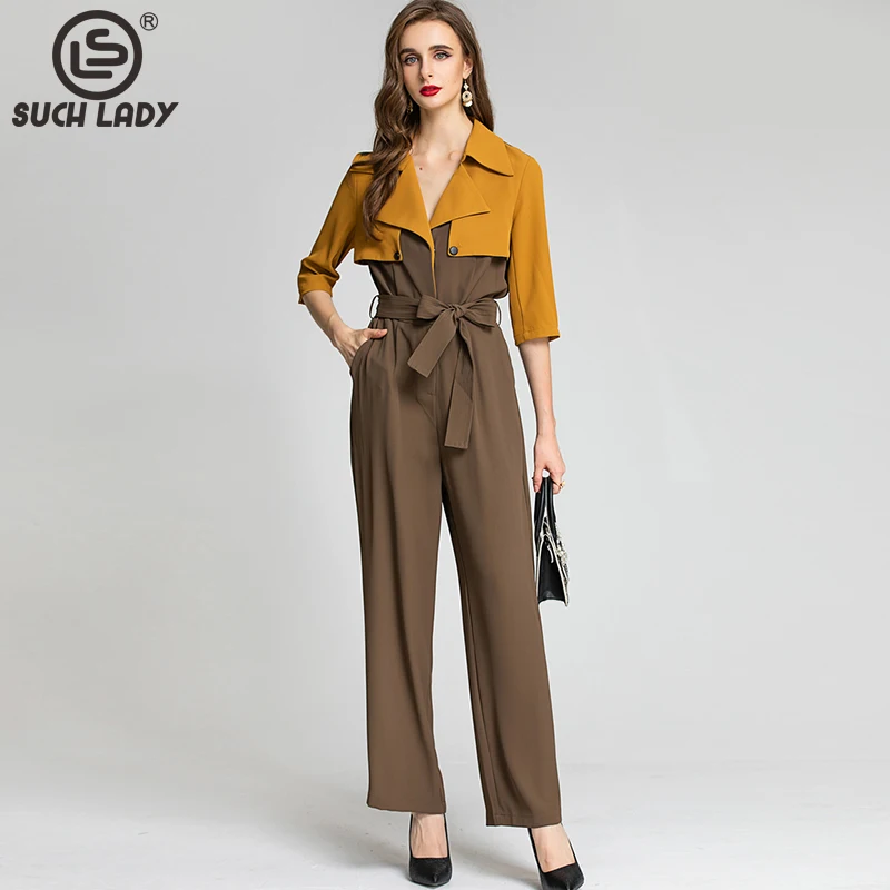 

Женские модельные комбинезоны, комбинезоны с английским воротником и рукавами 3/4, модные дизайнерские брюки со шнуровкой