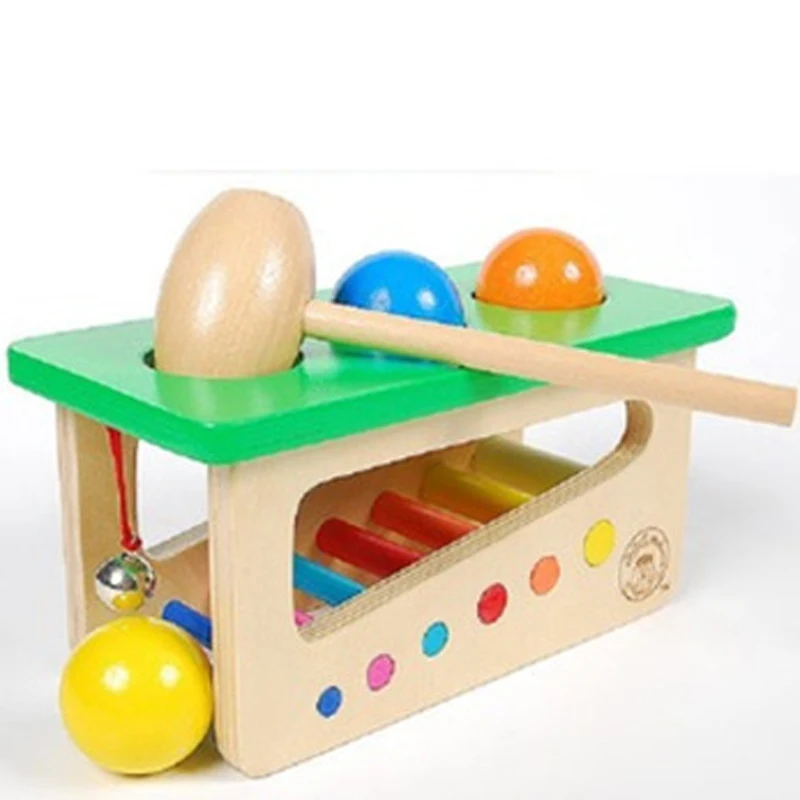 

NEW kids Wooden Toys Multi-function Color Bell Knocking Ball Fight Table Training Hand-eye Coordination Puzzle Gifts Children