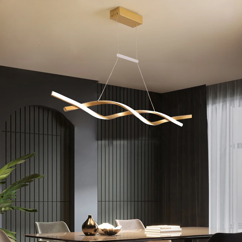 Remote Dimming Led Chandelier Light For Dining Room Kitchen Living Room Bedroom Modern Black Line Design Ceiling Pendant Lamp