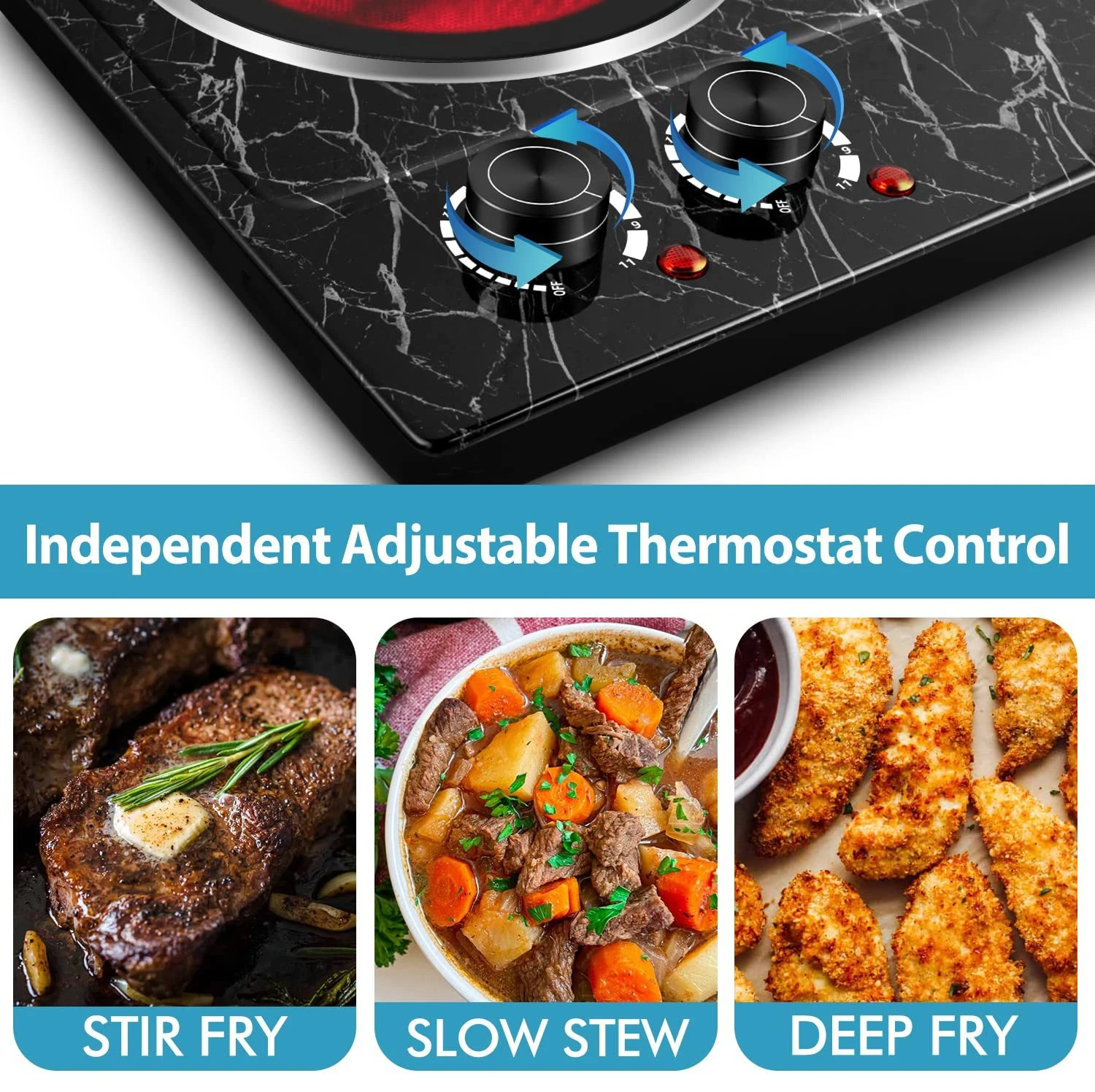 

Hot Plate Black Marble Ceramic Cooktop Dual Infrared Burner