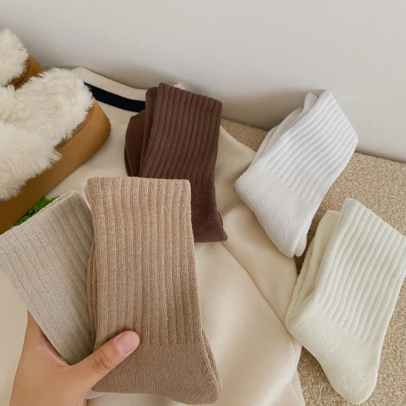 Solid Color Winter Warm Cotton Socks White Black Sports Sleeping Socks New High Quality Fluffy Thick Thermal Socks Woman