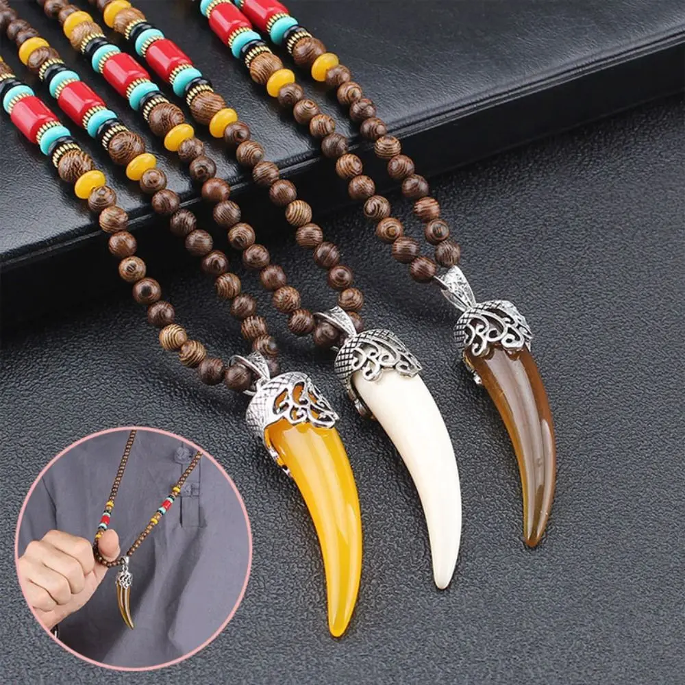 

Festival Handmade Mala Wood Bead Party Lucky Gift Ox Horn Pendant Nepal Necklace Wood Long Necklace Buddhist
