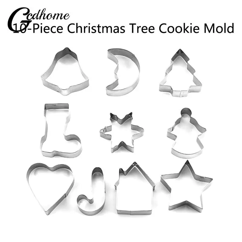 

10Pcs Christmas Cookie Cutter Gingerbread Xmas Tree Mold Christmas Cake Decoration Tool Navidad Gift DIY Baking Biscuit Mould