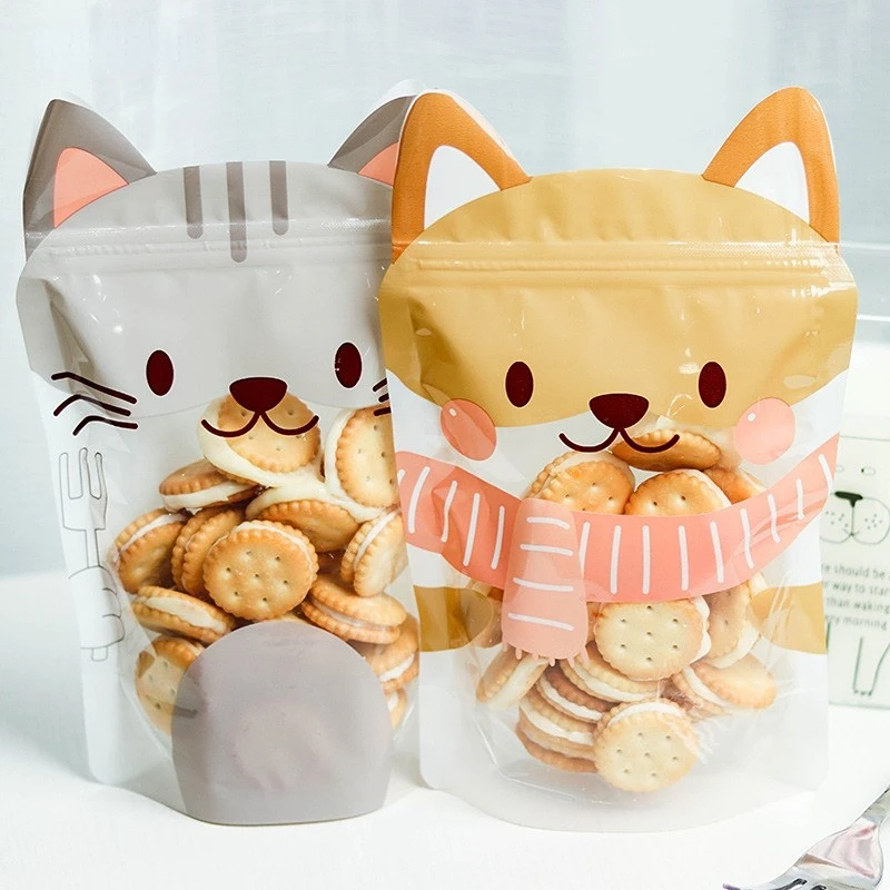 

10pcs/Pack Adorable Kitten Cookie Packaging Sealing Snack Candy Bags Reusable Biscuit Zipper Sealed Fresh Storage Bags