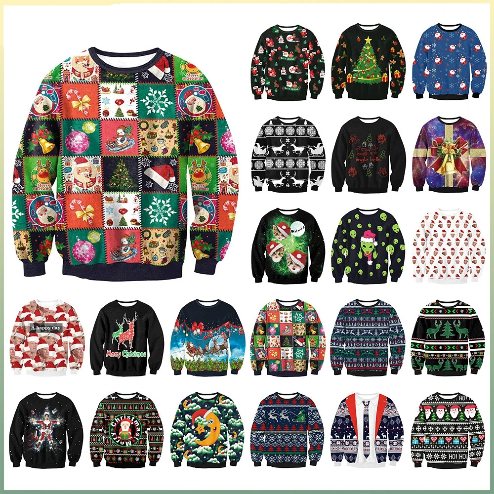 

Уродливый Рождественский свитер в подарок, смешной пуловер с изображением Санта-эльфа, женские мужские свитера и свитера, топы, осенне-зимн...