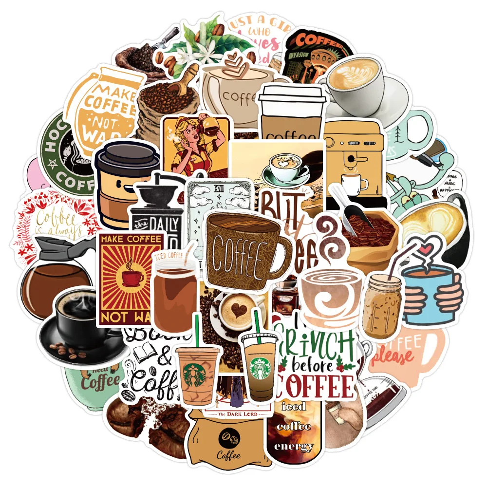 

10/30/50PCS Retro Cartoon Coffee Drinks Stickers DIY Diary Phone Laptop Luggage Skateboard Graffiti Decals Fun for Kid Toys Gift
