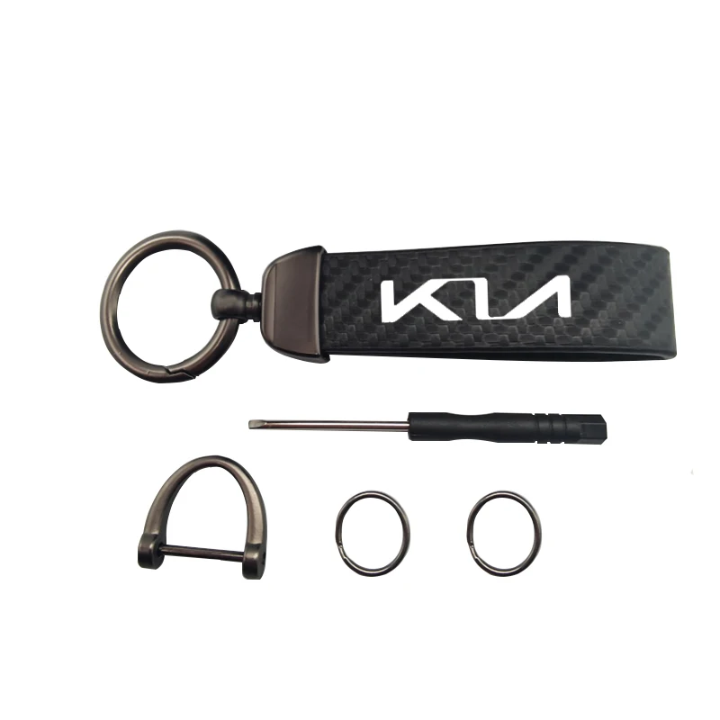 

High-Grade Carbon Leather Car Key Chain Rotating Horseshoe Rings for Kia Sportage Picanto Ceed RIO Cerato Soul Sorento K3 K5