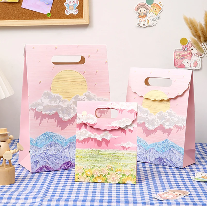 Flip Gift Bag Aesthetic Oil Painting Premium Candy Paper Bags Holiday Birthday Gift Exquisite Packaging Wedding Baptism Souvenir