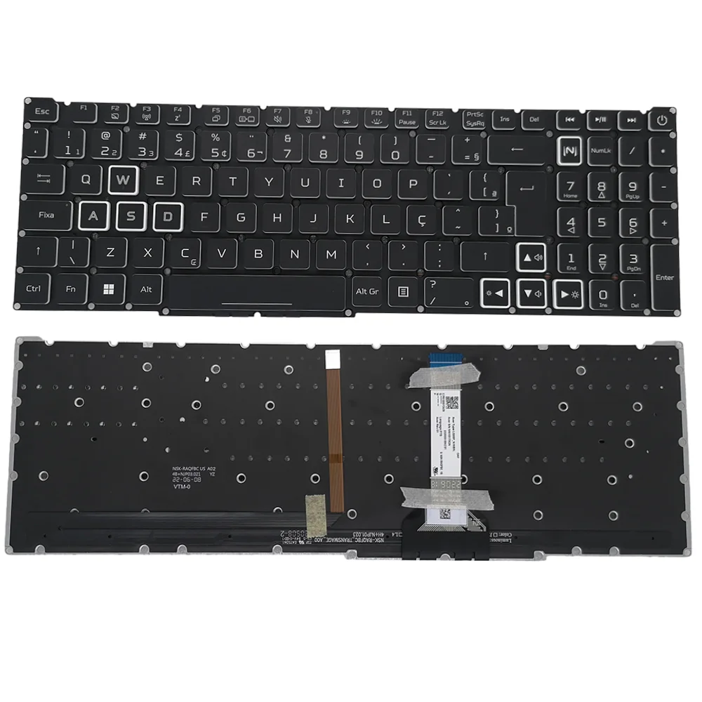 BE AZERTY PT-BR ITA RGB Backlit Keyboard for Acer Nitro 5 AN517-54 AN517-41 AN515-45 Predator Helios 300 PH315-54 LG05P_N16B3L
