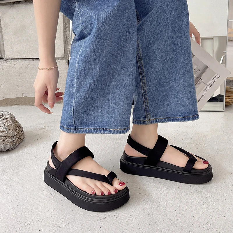 Casual Open-toe Women Sandals Non-slip Black Hook Loop Platform Sandals Shoe Female Summer Beach Shoes 2023 New
