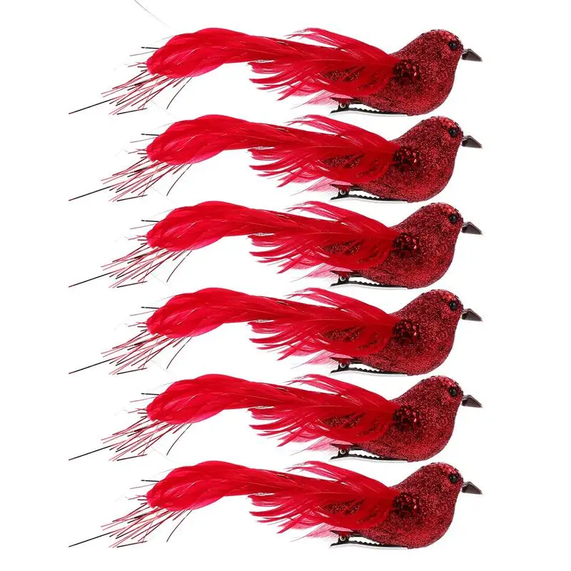 

6pcs Simulation Bird Christmas Tree Decoration Bird Clips Birds Miniatures Christmas Tree Hanging Ornament Simulation Bird