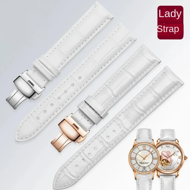 Фото Белый ремешок для часов Tissot Cartier DW 12, 14 мм, 15 мм, 16 мм, 17 мм, 18 мм, 20 мм, металлическая застежка из розового золота, ремешок для часов из натуральной кожи, женский. №3