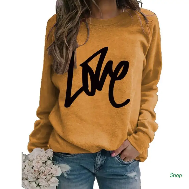 

L5YC женский Графический Толстовка с буквами Повседневный свободный милый пуловер с круглым вырезом блузка