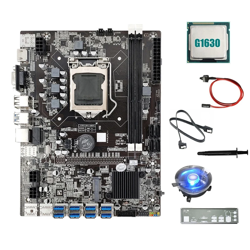

Материнская плата для майнинга B75 8USB ETH + процессор G1630 + вентилятор + кабель переключения + кабель SATA + перегородка + термопаста B75 BTC материнска...