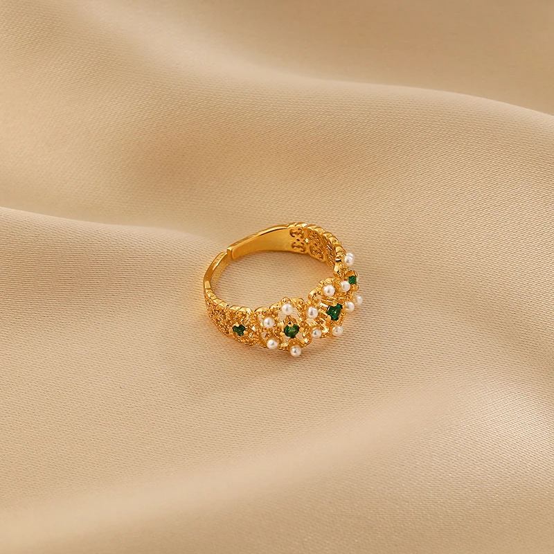 Французское винтажное классическое Золотое кольцо с натуральным жемчугом и