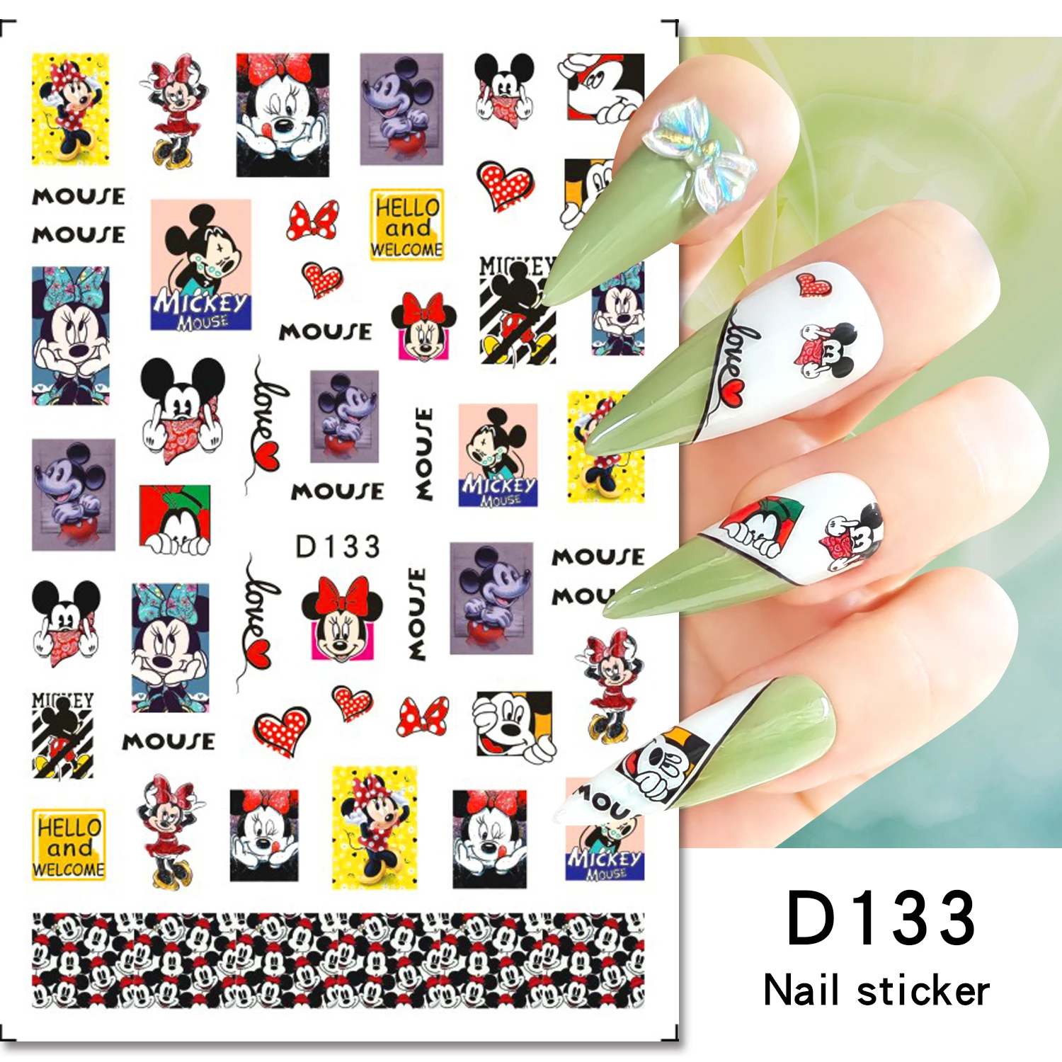 

1PCS Minnie Disney Nail Sticker 3D Adhesive Self-Adhesive Water Proof Nail Decals 3D Animated Cartoon Nail Decoration Nail Parts