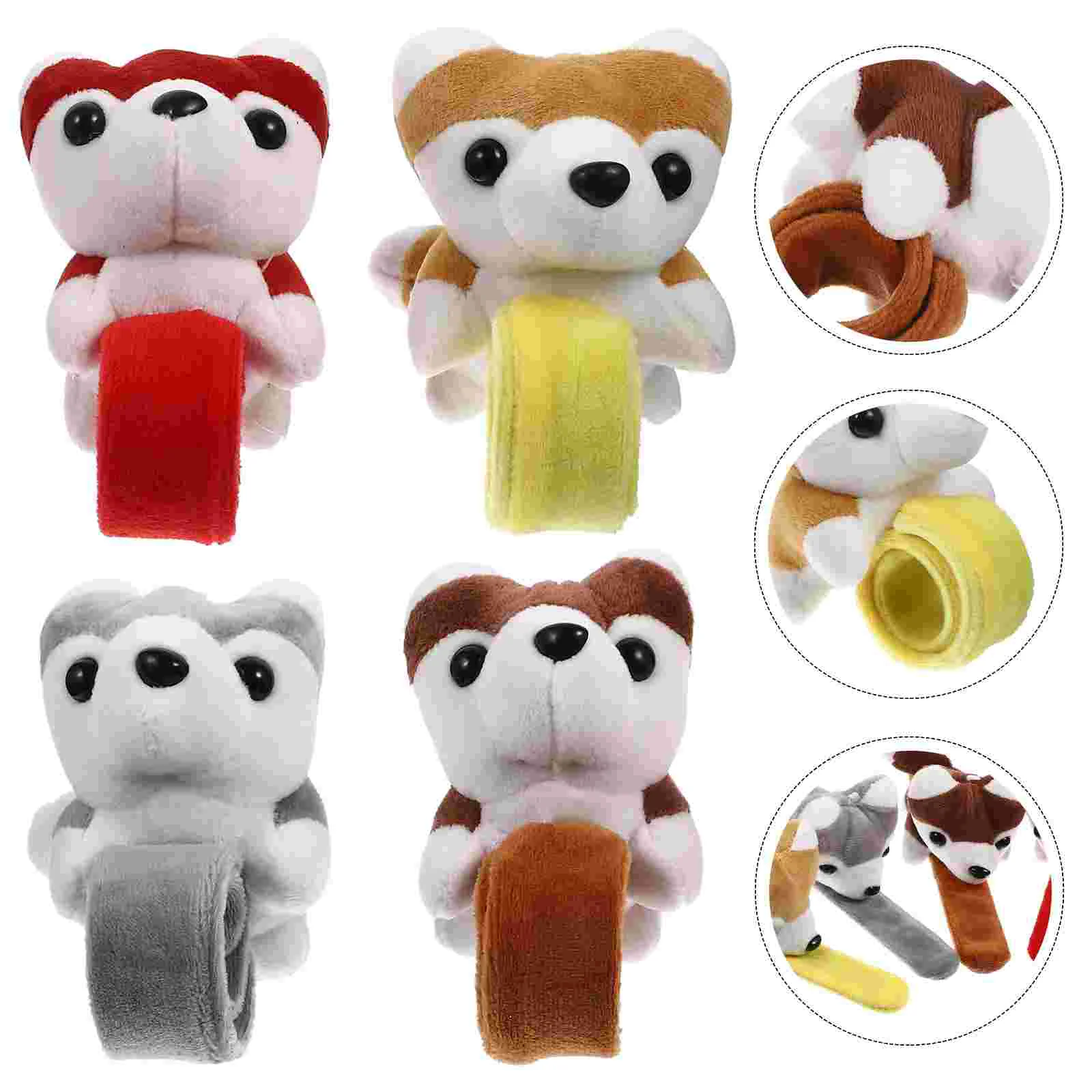 

4 Pcs Animal Snap Bracelets Stuffed Slap Adult Toys Button Plush Shape Decorative Child Wrist Straps
