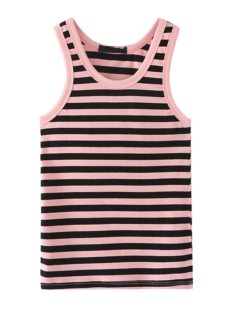 

Y2K Girls Soft Cotton Tank Tops 2022 Summer Fashion Ladies Vintage Striped Cute Pink Top Streetwear Women Chic Tops