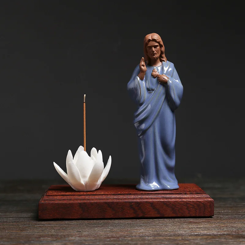 

Керамическая курильница из ниток Иисуса и нашей леди LotusOrnament, креативное украшение для дома, гостиной, спальни, фигурные украшения