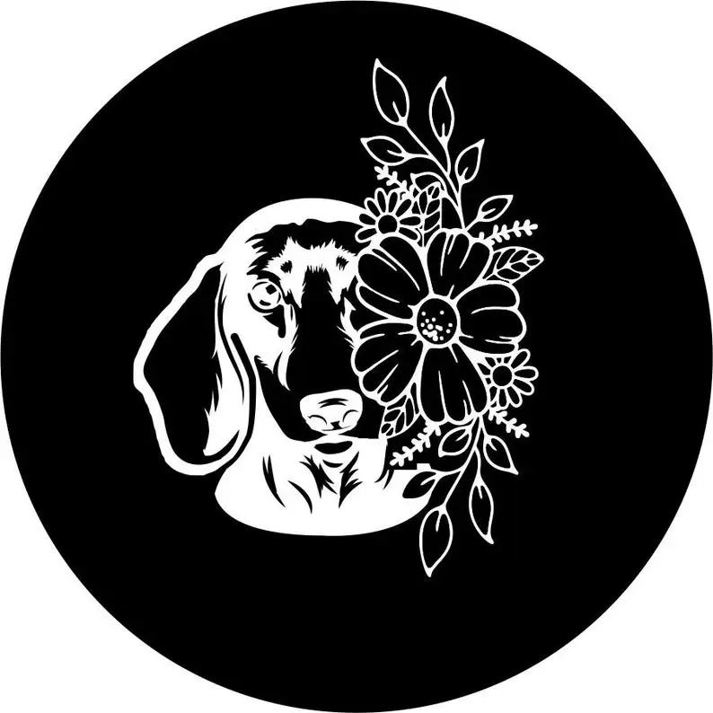 

Dachshund with Flowers Spare Tire Cover for any Vehicle, Make, Model, Size - Jeep, RV, Travel Trailer, Camper & MORE