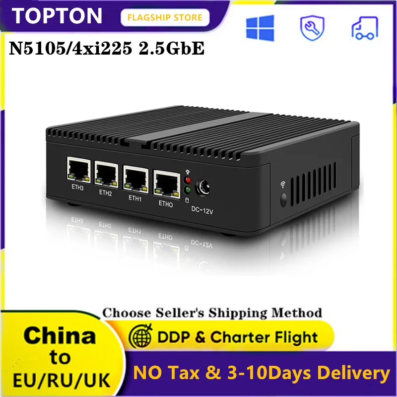 

Topton Celeron N5105 Mini PC Quad-Cores 4*LAN 2.5G I225 Ethernet 2*DDR4 Firewall Appliance pfSense ESXI Fanless OPNsense Router