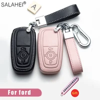 leather car key case cover for ford fusion mustang explorer f150 f250 f350 2017 2018 ecosport edge s max ranger lincoln mondeo