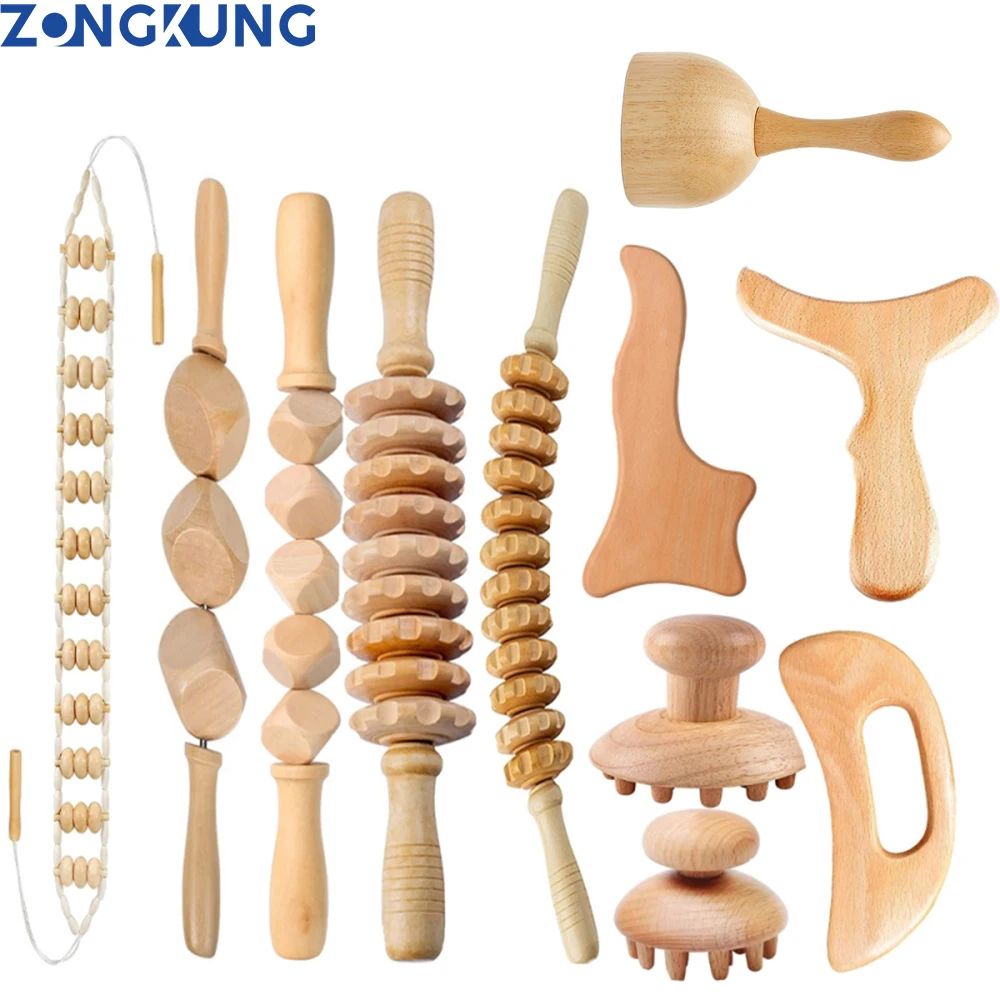 

2/4/6/8PCS Wooden Therapy Massage Sets Pain Relief Maderoterapia CorporalAnti Cellulite Body Slimmling Gua Sha Back Massager