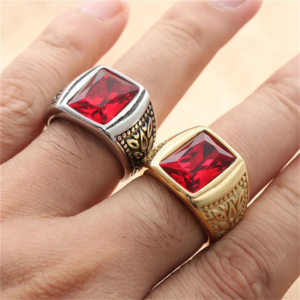 

Men's Titanium Steel Vintage Square Ruby Ring Jewelry Gift Size 7-13