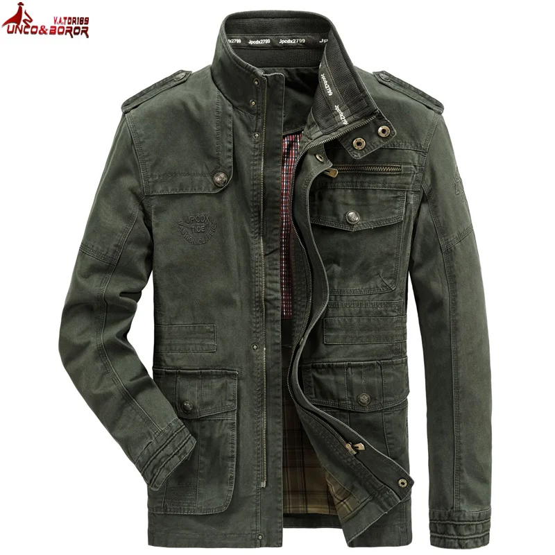 

Autumn winter Jacket Men 100% Cotton Business casual Cargo military Multi-pocket Mens Jackets and Coats Male Chaqueta Hombre