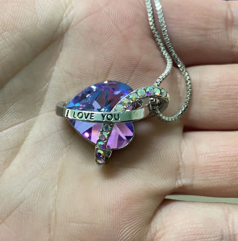 

Fashion popular love pink amethyst European and American necklace I love you crystal pendant new necklace