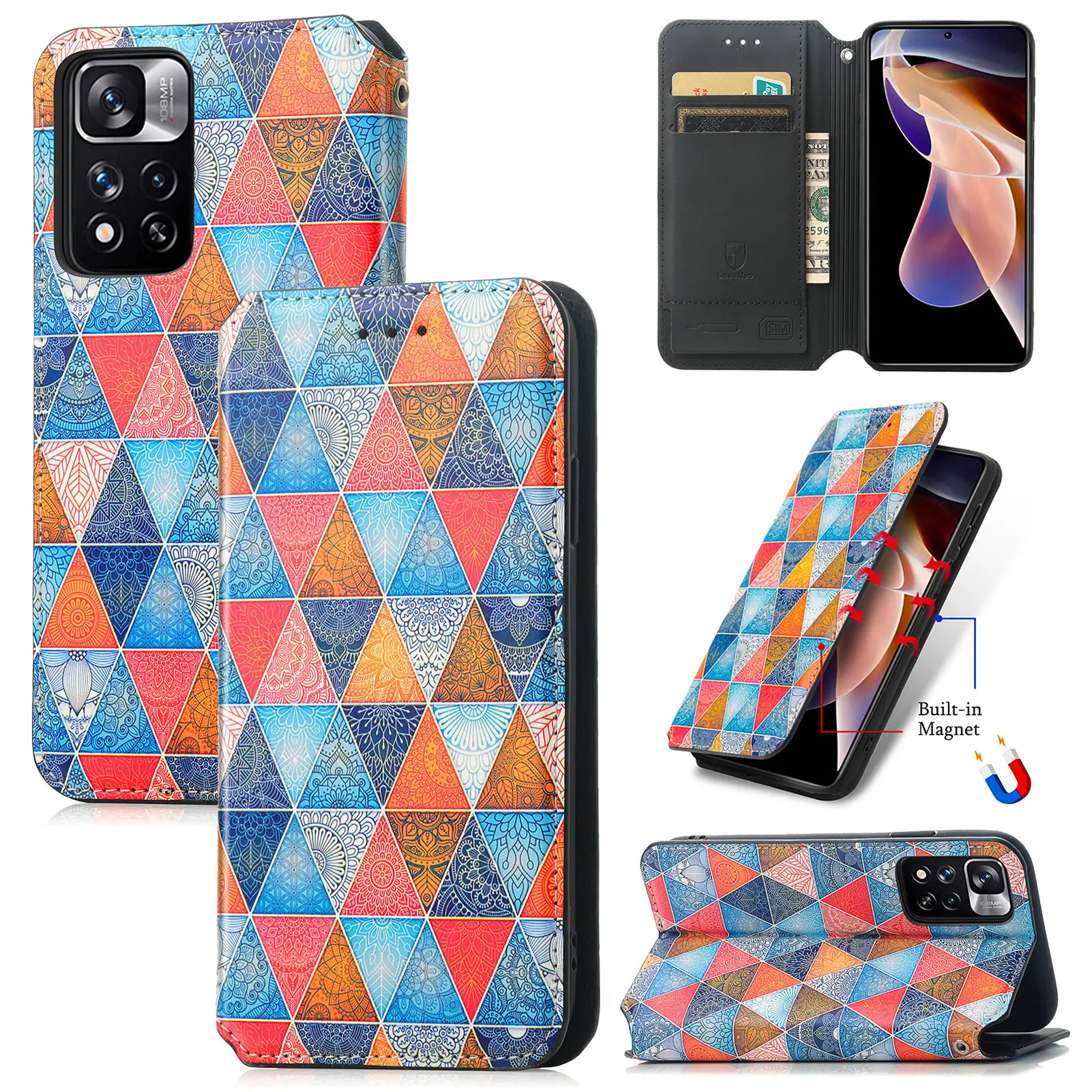 

Противоударный Магнитный кожаный чехол для Xiaomi Redmi Note 11 Pro 5G Note11 Note 11 + 11S, чехол для телефона с отделением для карт