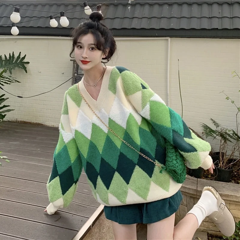 Плюшевое плотное пальто для осени/зимы новый стиль Ромб ленивый ветер