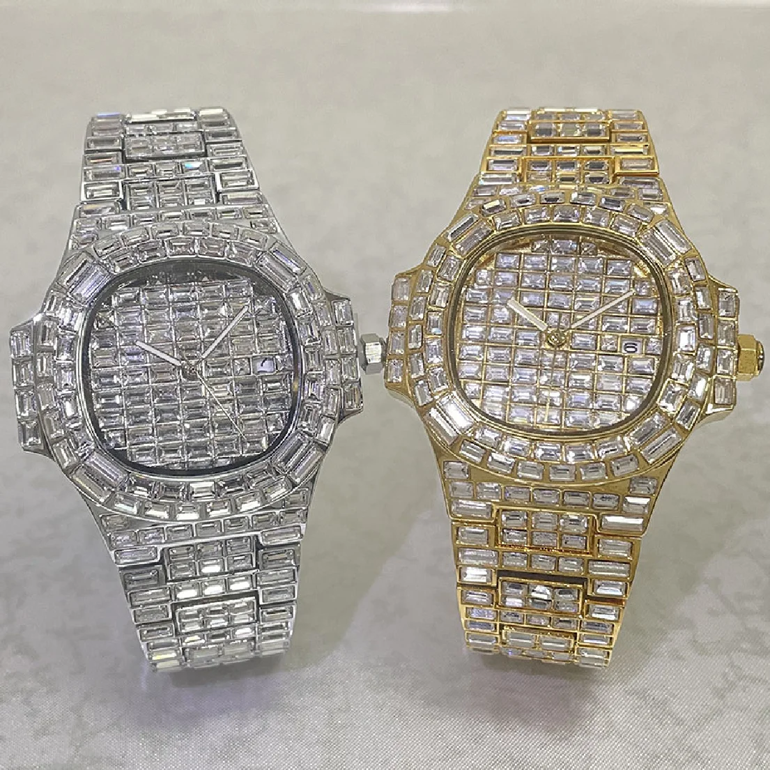 

New Hip Hop Brand Fashion Watch For Men Luxury Full Moissanite Quartz Wristwatch Waterproof Gold Sliver Clock Male Jewelry Gift