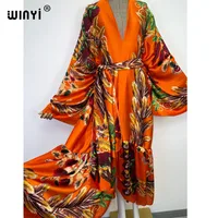 2022 WINYI Middle East Daily prom dress Positioning printing Self Belted Women Summer Clothing Kimono Dress Beach Wear Cover Up 2